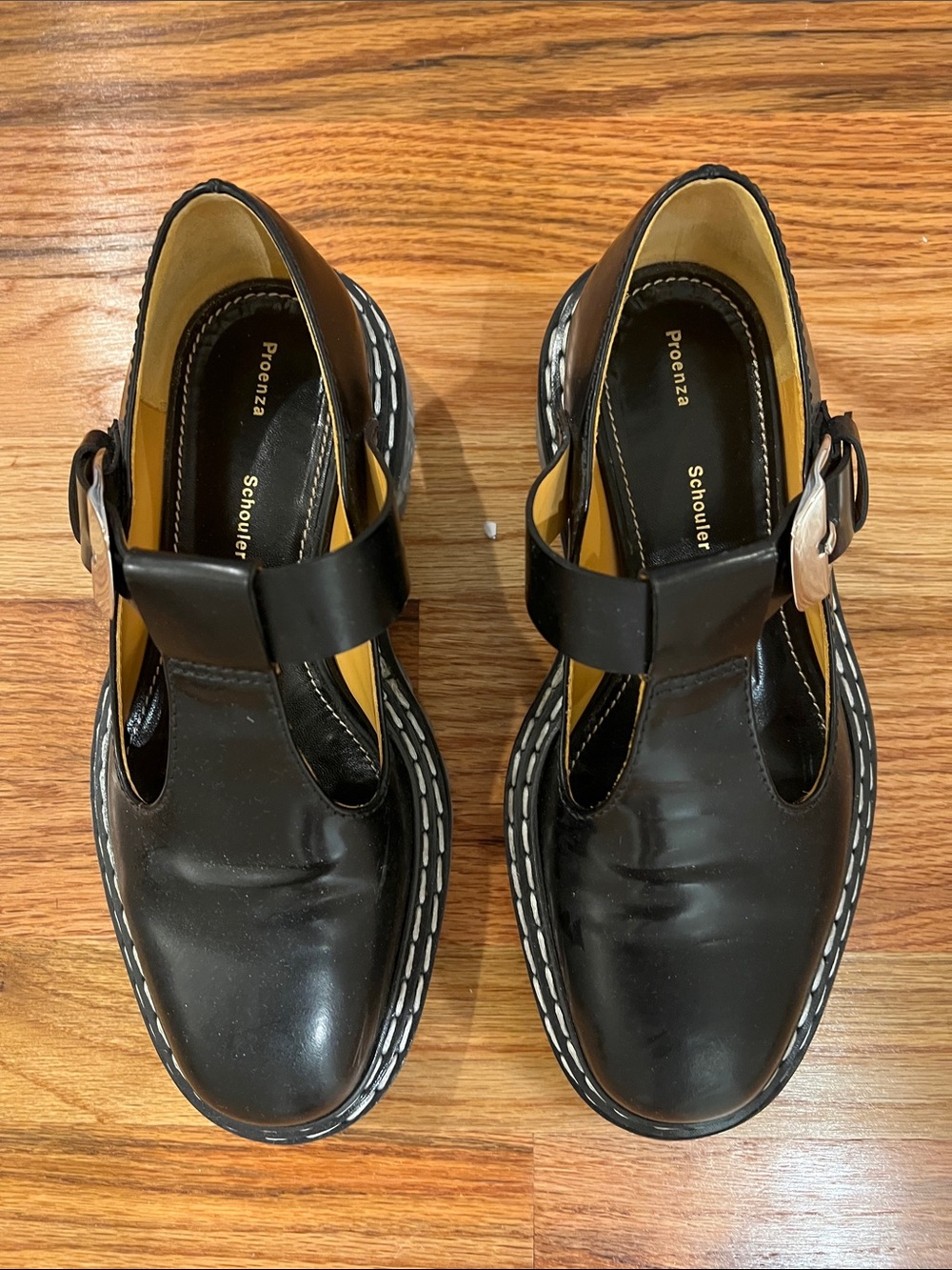 Proenza Schouler Black Leather Buckle T-Strap Shoes